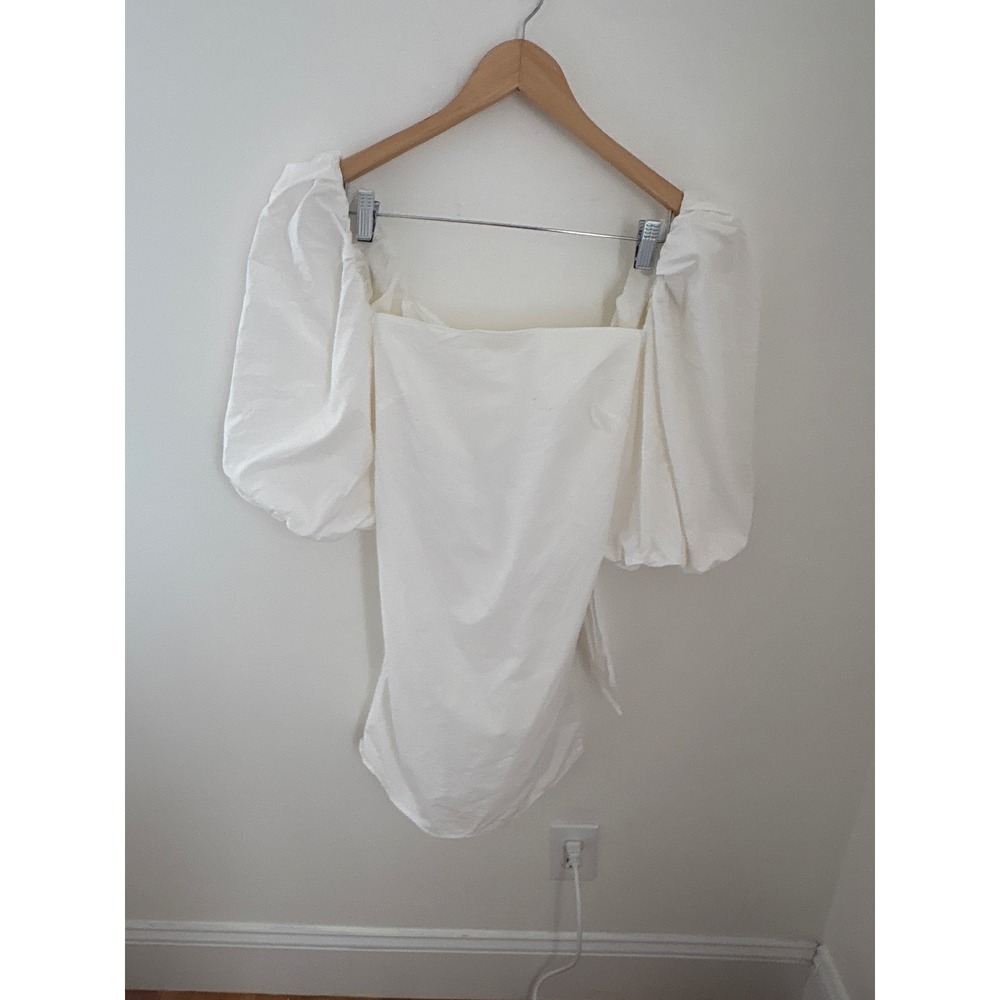 Mare White Puff Sleeve Square Neck Tie Back‎ Smocked Top Small